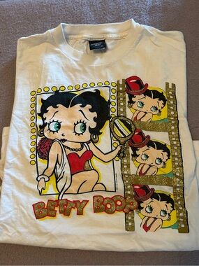 Betty Boop White Graphic Tee with Red, Black, Yellow and Gold Accents